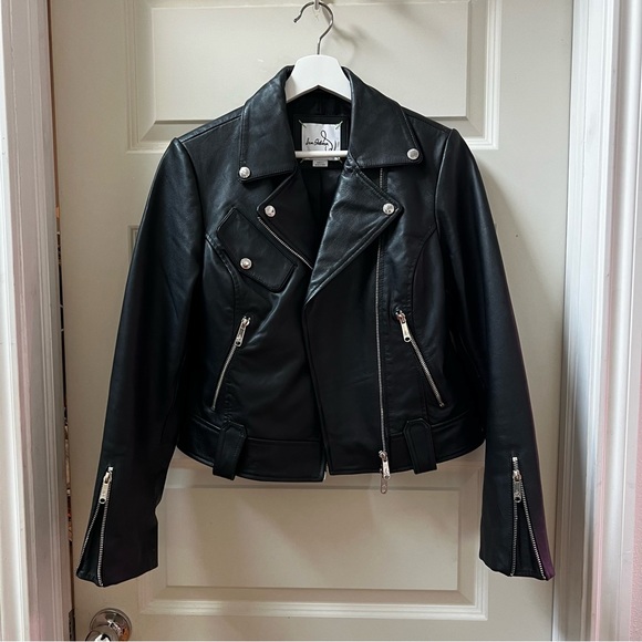 Sam Edelman Women's Leather Motorcycle Jacket with silver Zipper Size Small NWOT - Picture 1 of 9
